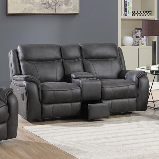 Ash Power Reclining 2 Seater Sofa With Console