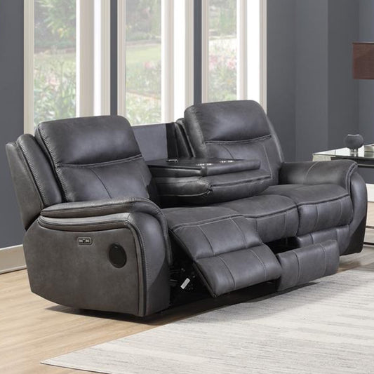 Ash Power Reclining 3 Seater Sofa With Drop Down Table