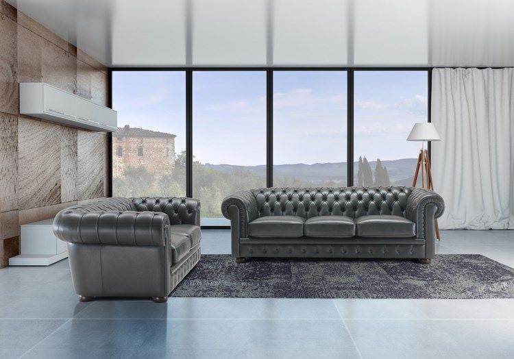 Chesterfield (Genuine Italian Leather) 3 Seater & 2 Seater Sofa Set Italian Leather Sofas- KC Sofas